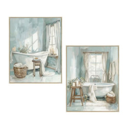 Set 2 cuadros lienzo blanco, azul y marron