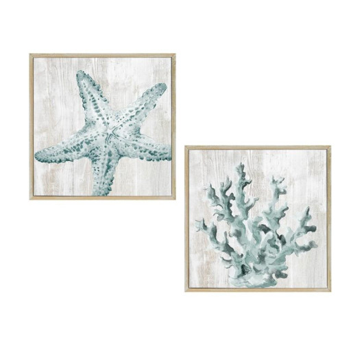Set 2 cuadros lienzo azul, beige y natural