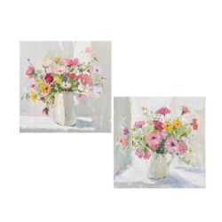 Set 2 cuadros lienzo blanco, amarillo y rosa