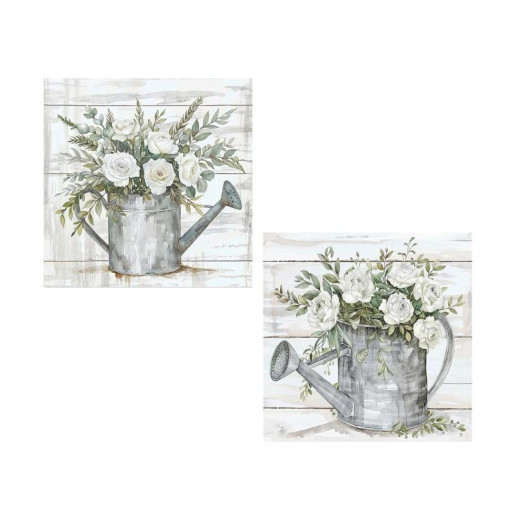 Set 2 cuadros lienzo blanco, verde y gris