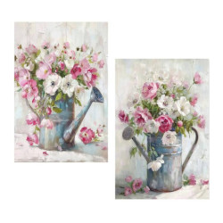Set 2 cuadros lienzo blanco, gris y rosa