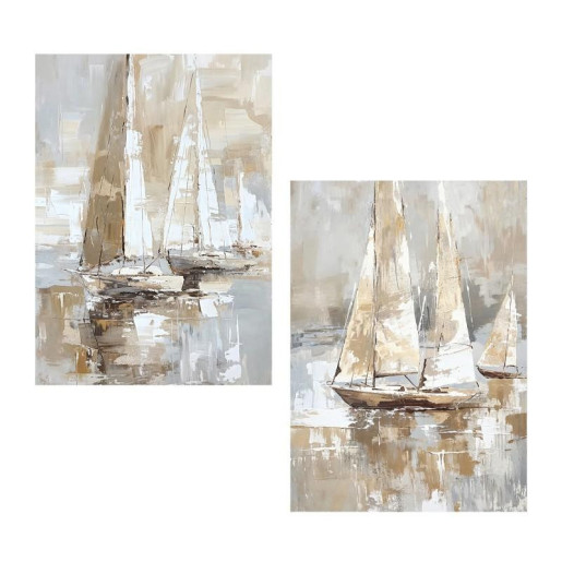 Set 2 cuadros lienzo blanco, beige y gris