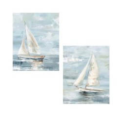 Set 2 cuadros lienzo blanco, azul y beige
