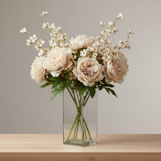 Set 12 flores artificiales crema