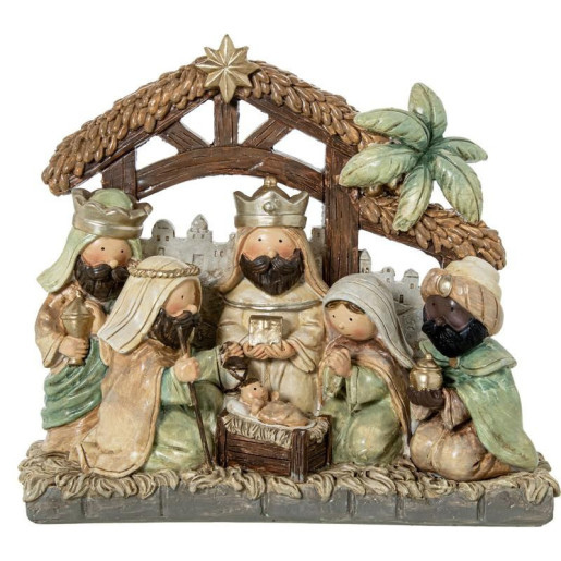 Misterio nacimiento belen blanco, beige y marron