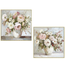 Set 2 cuadros lienzo blanco, verde y rosa