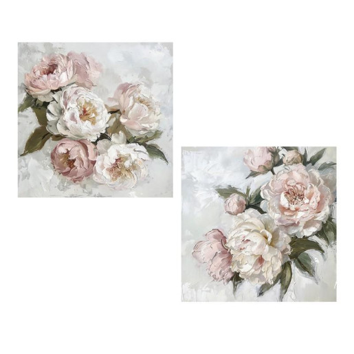 Set 2 cuadros lienzo blanco, verde y rosa