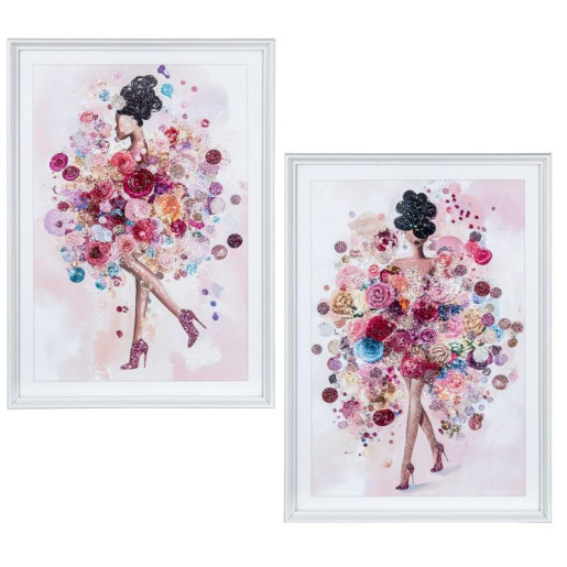 Set 2 cuadro lienzo rosa, rojo y azul