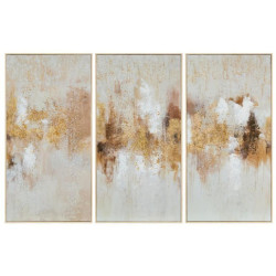 Cuadro triptico lienzo dorado, beige y blanco