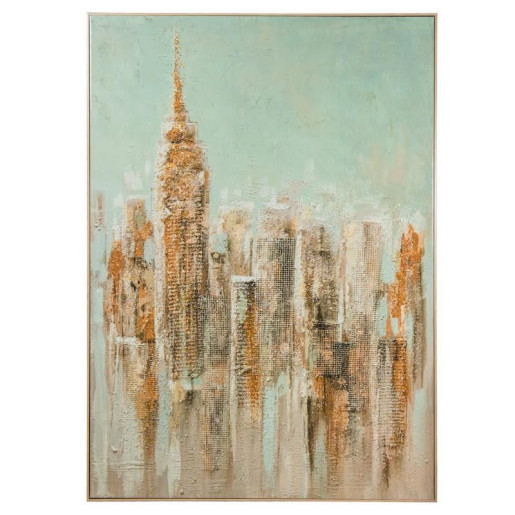 Cuadro lienzo azul, beige y amarillo