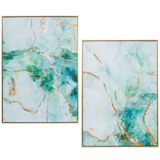 Set 2 cuadro lienzo verde y dorado