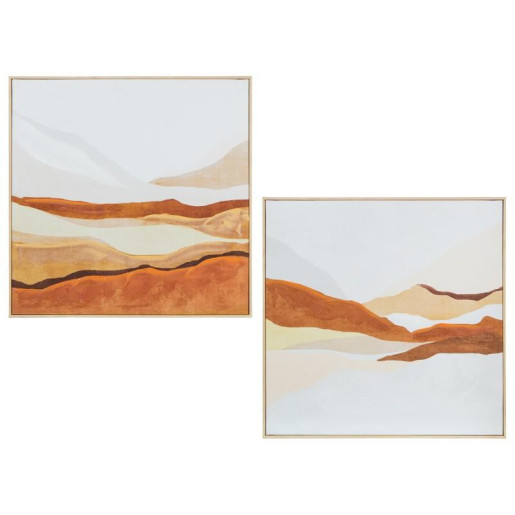Set 2 cuadro lienzo blanco y marron