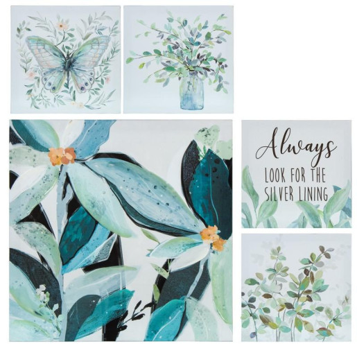 Set 5 cuadros lienzo azul y verde