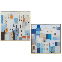 Set 2 cuadro lienzo azul blanco y beige