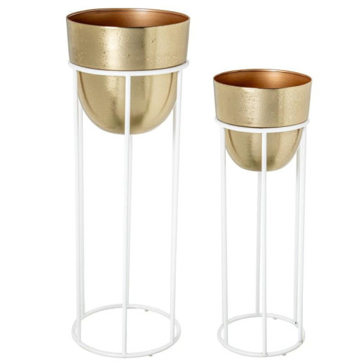 Set 2 maceteros dorado y blanco