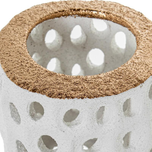 Jarrón  blanco arena y dorado