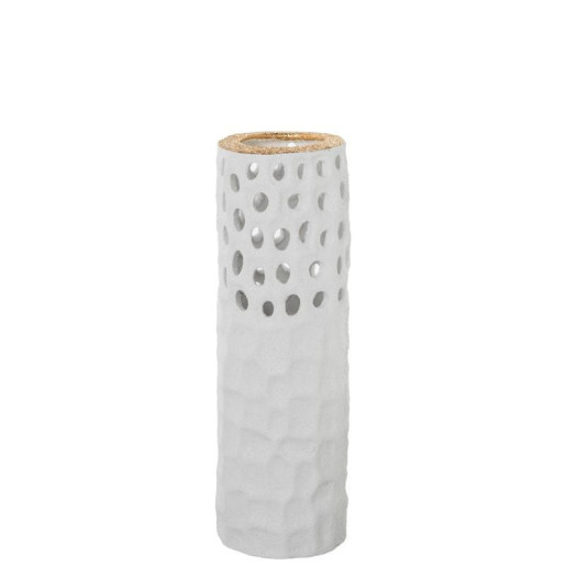 Jarrón  blanco arena y dorado