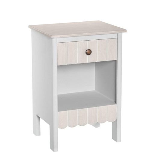 Mesa de noche blanco y crema