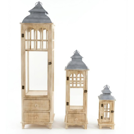 Set 3 faroles natural y gris