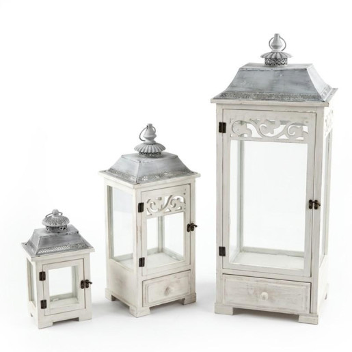 Set 3 faroles blanco y gris