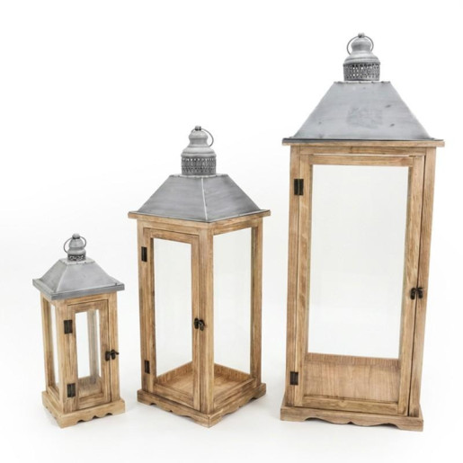 Set 3 faroles natural y gris