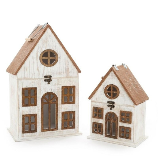 Set 2 faroles blanco y marron