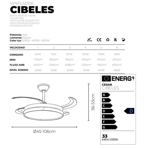 Ventilador blanco y madera cibeles