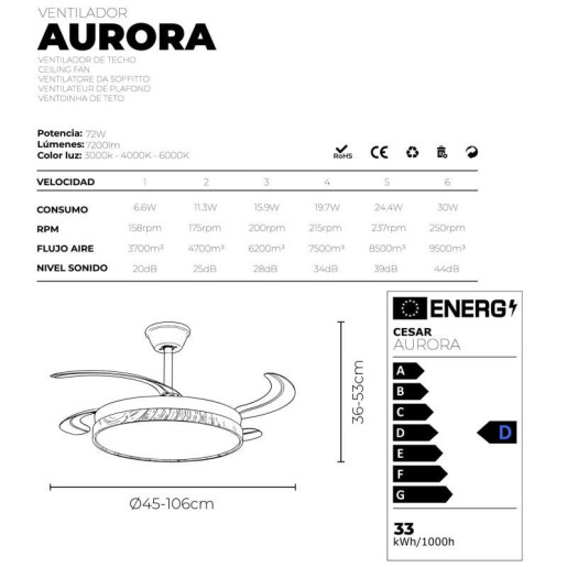 Ventilador blanco madera aurora