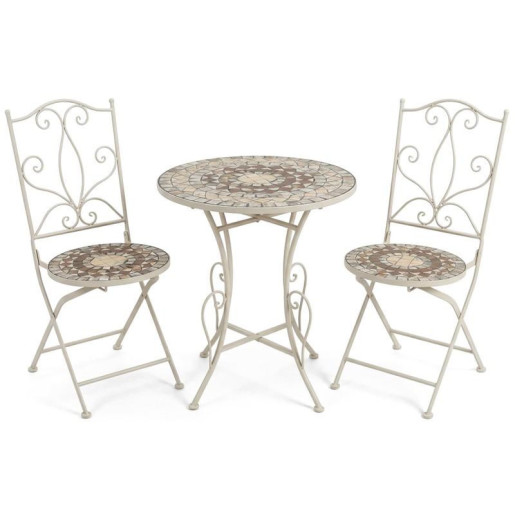 Set mesa y 2 sillas crema y piedra