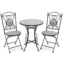 Set mesa y 2 sillas negro, verde y piedra