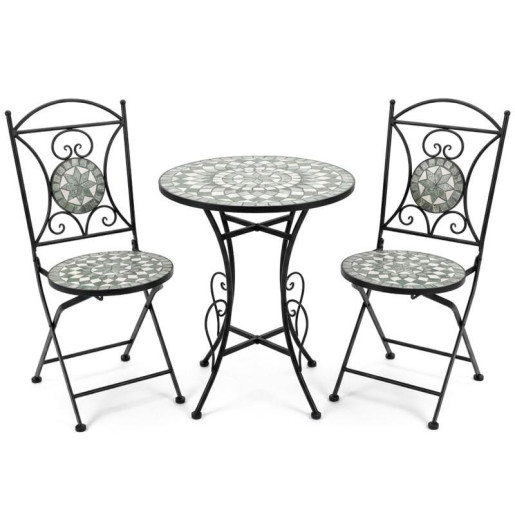 Set mesa y 2 sillas negro, verde y piedra