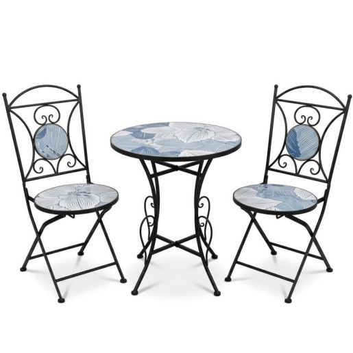 Set mesa y 2 sillas negro, azul y blanco