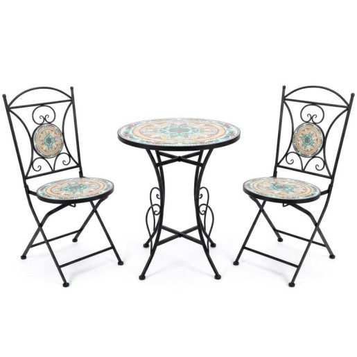 Set mesa y 2 sillas  negro, azul y amarillo