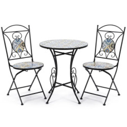 Set mesa y 2 sillas negro, azul y blanco