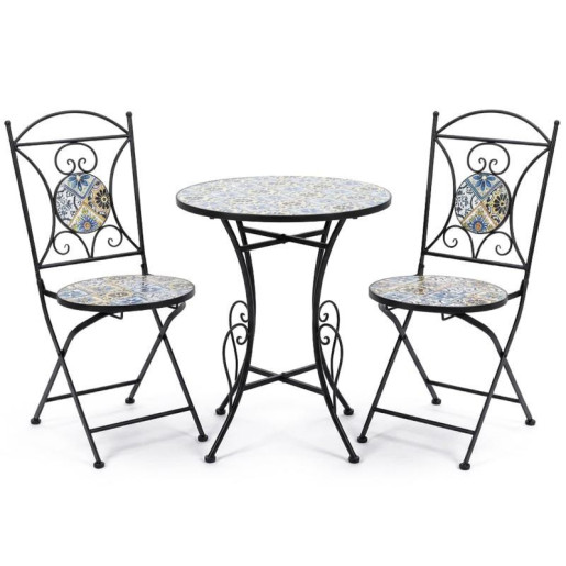 Set mesa y 2 sillas negro, azul y blanco