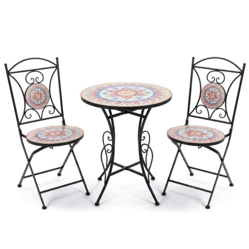 Set mesa y 2 sillas negro, amarillo, azul y blanco