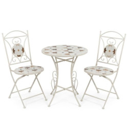 Set mesa y 2 sillas blanco, marron y negro