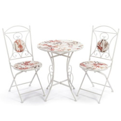 Set mesa y 2 sillas blanco, crema y verde