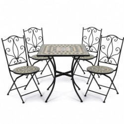 Set mesa y 4 sillas negro, verde y piedra