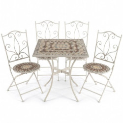 Set mesa y 4 sillas  crema, marron y piedra