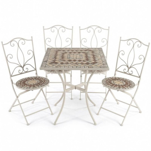 Set mesa y 4 sillas  crema, marron y piedra