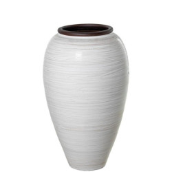 Jarron blanco y beige brillo y marron oscuro