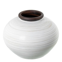 Jarron blanco y beige brillo y marron oscuro