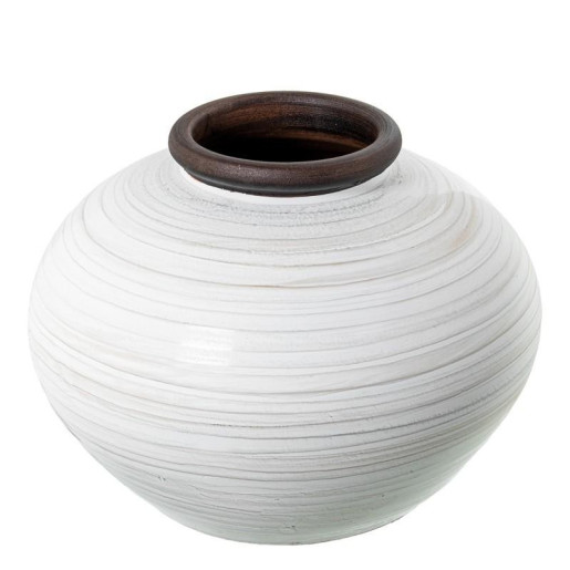 Jarron blanco y beige brillo y marron oscuro