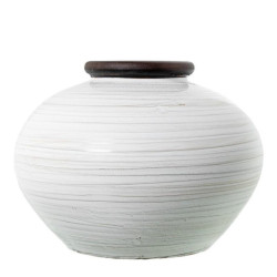 Jarron blanco y beige brillo y marron oscuro