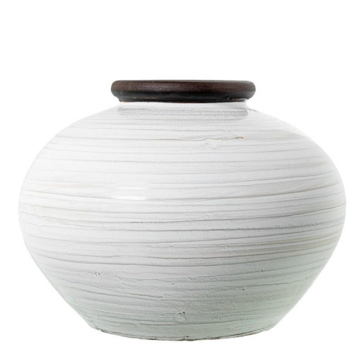 Jarron blanco y beige brillo y marron oscuro