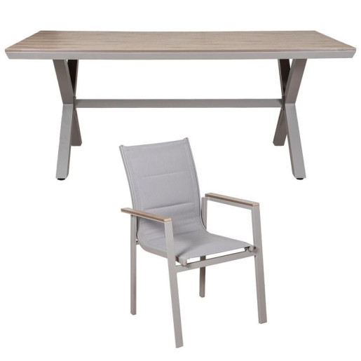 Set mesa y 6 sillas blanco y natural