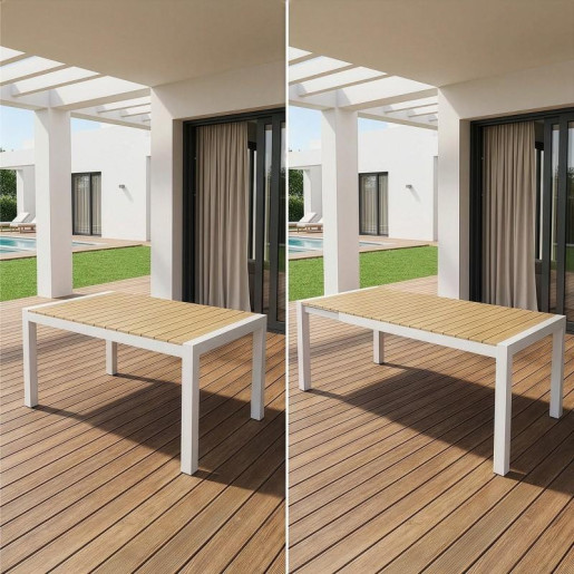 Mesa exterior extensible blanco y natural