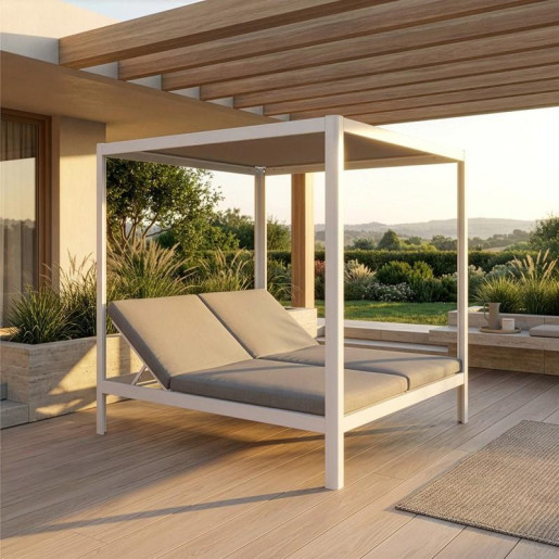 Cama balinesa blanco y gris