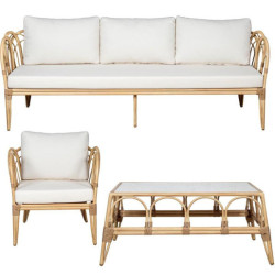 Set sofa, 2 sillones y mesa natural